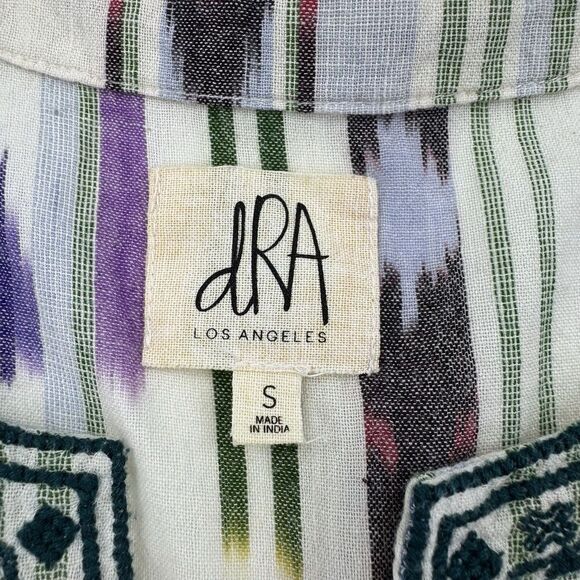 dRA Los Angeles Boho Embroidered Tunic Top S Striped Ikat Festival 100% Cotton - Picture 2 of 9